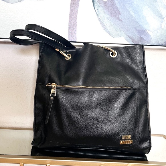 Steve Madden Handbags - Steve Madden Black Shoulder Bag with Gold Accents